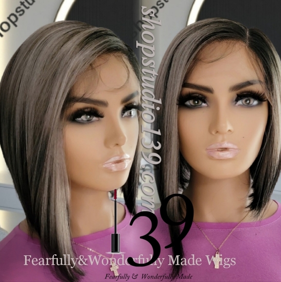 Human hair Grey ombre bob wig - Picture 2 of 4